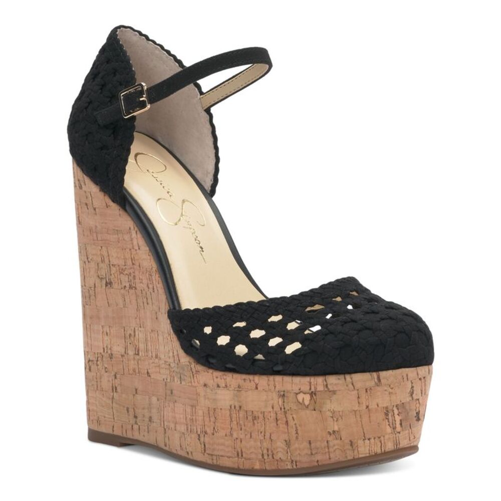 JESSICA SIMPSON Womens Black 2 CorkWedge Marshela Toe Wedge Heeled Sandal 9 M